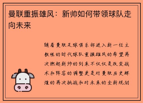 曼联重振雄风：新帅如何带领球队走向未来