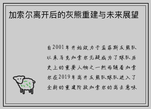 加索尔离开后的灰熊重建与未来展望